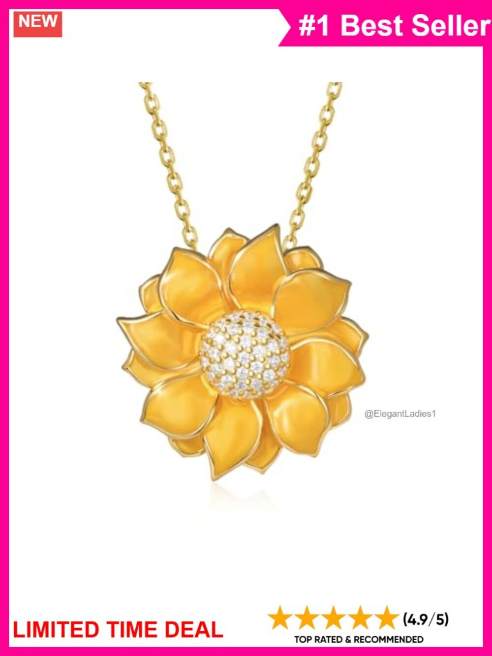 925 Sterling Silver Sunflower Pendant Necklace Adjustable Chain